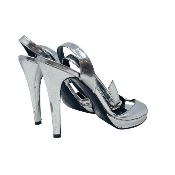 Pierre Hardy Size 38 Silver Peep-Toe Platform Heel Sandals Adjustable Straps - Picture 3 of 7